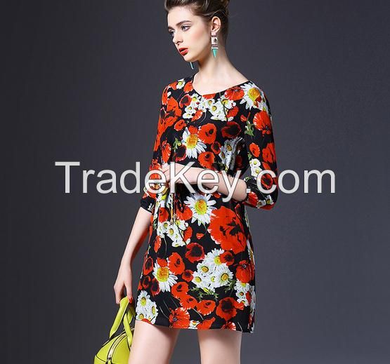 2016 latest fashion with Flower Printed designs women short cocktail party new model casual dress for wholesale