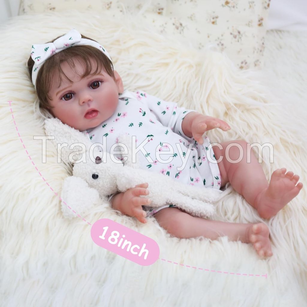 18 Inch Realistic Full Silicone Soft Body Lifelike Newborn Baby Doll Kids Gift Box for 3+ Years Old
