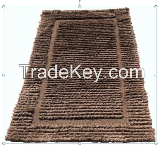 Tapis effillochÃÂ© avec fark en laine de chÃÂ¨vre marron