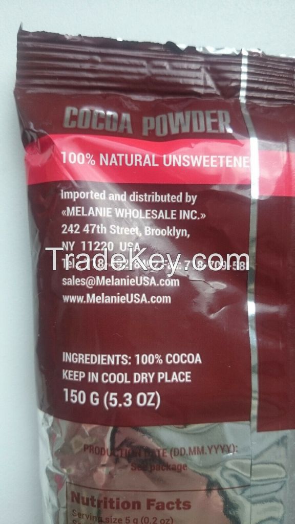 Cocoa powder 100% pure, organic, unsweetened, premium quality 150g