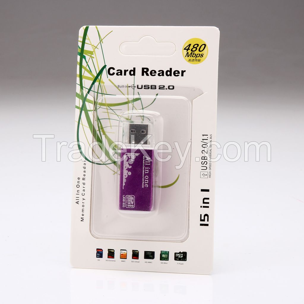 Micro SD Cards Reader USB 2.0 All in One Alluminum Alloy Memory Card Reader for TF M2 MMC SDHC MS Card