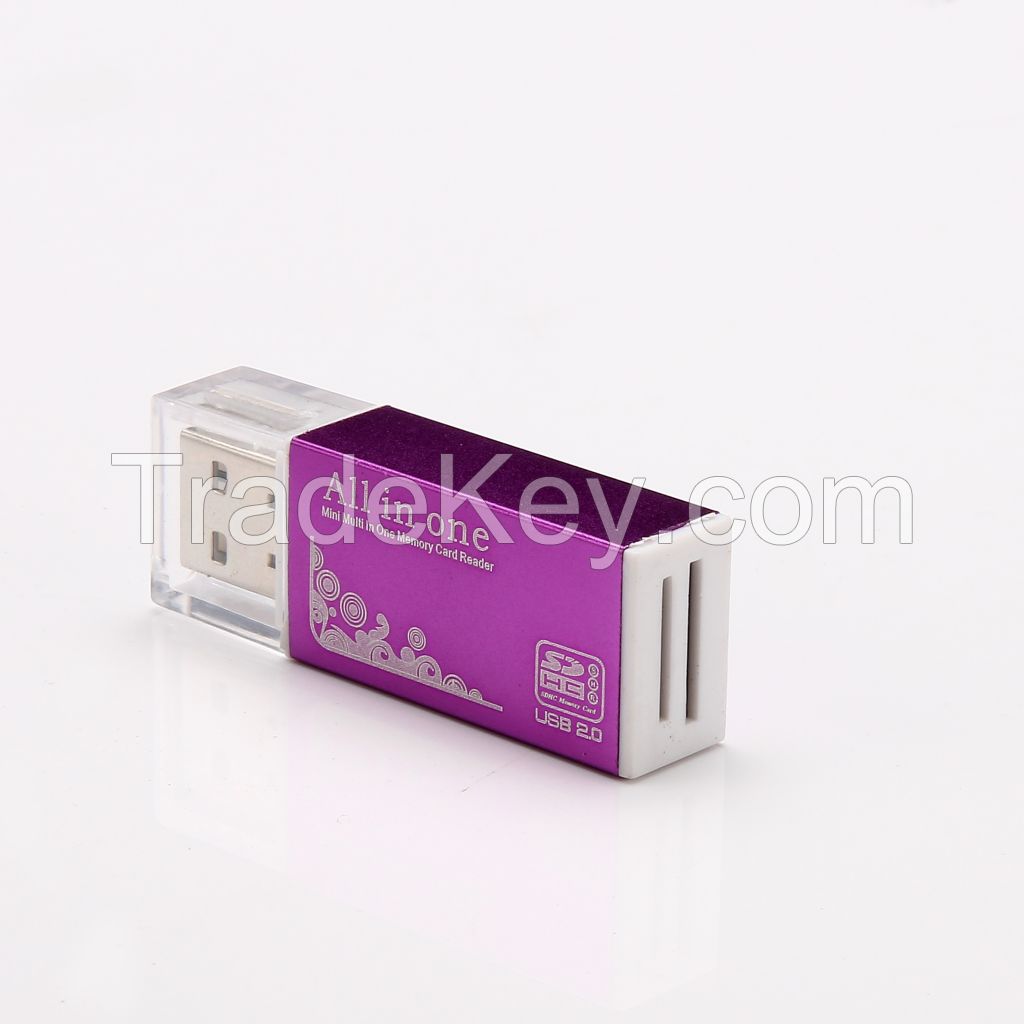 Micro SD Cards Reader USB 2.0 All in One Alluminum Alloy Memory Card Reader for TF M2 MMC SDHC MS Card