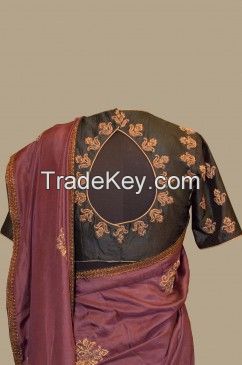 SA 126 - Organic hand embroidered maroon saree