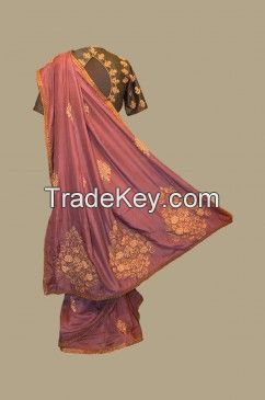 SA 126 - Organic hand embroidered maroon saree
