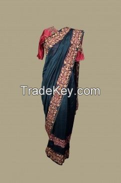 SA 125 - Organic hand embroidered black saree