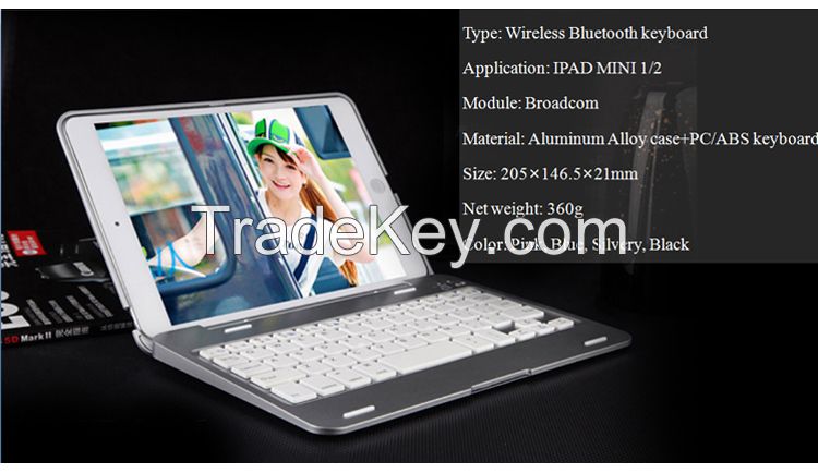 Aluminum Bluetooth Wireless Keyboard for iPad Mini 7.9 inch