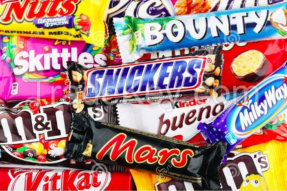 Kinder Bueno, Snickers, Mars Chocolate, Twix, Kitkat, Bounty, Nutella