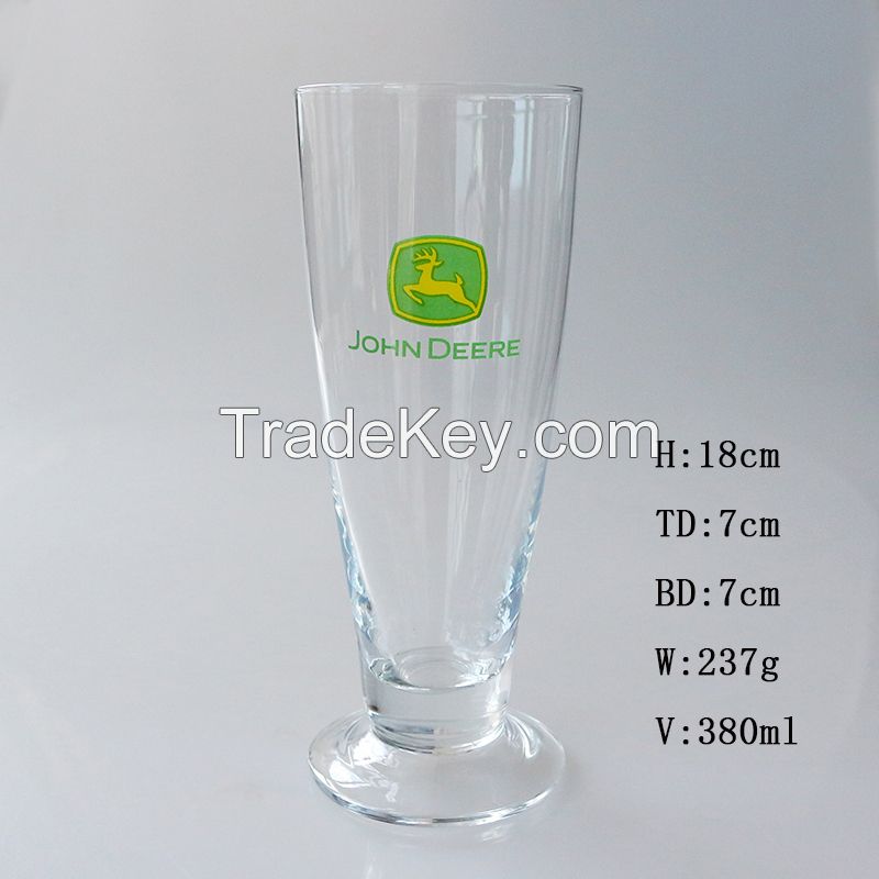 2015 manufacture customized logo decal tall open wide mouth beer pub bar glass 