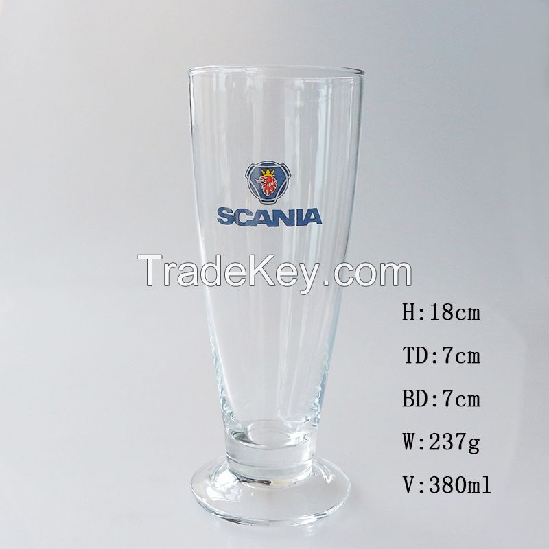 2015 manufacture customized logo decal tall open wide mouth beer pub bar glass 