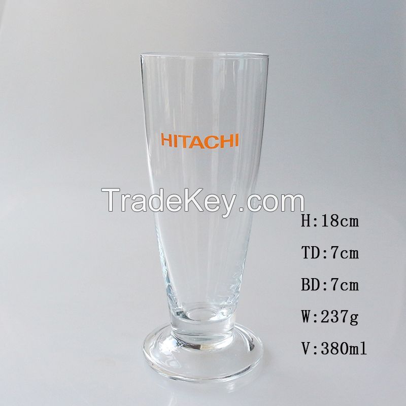 2015 manufacture customized logo decal tall open wide mouth beer pub bar glass 