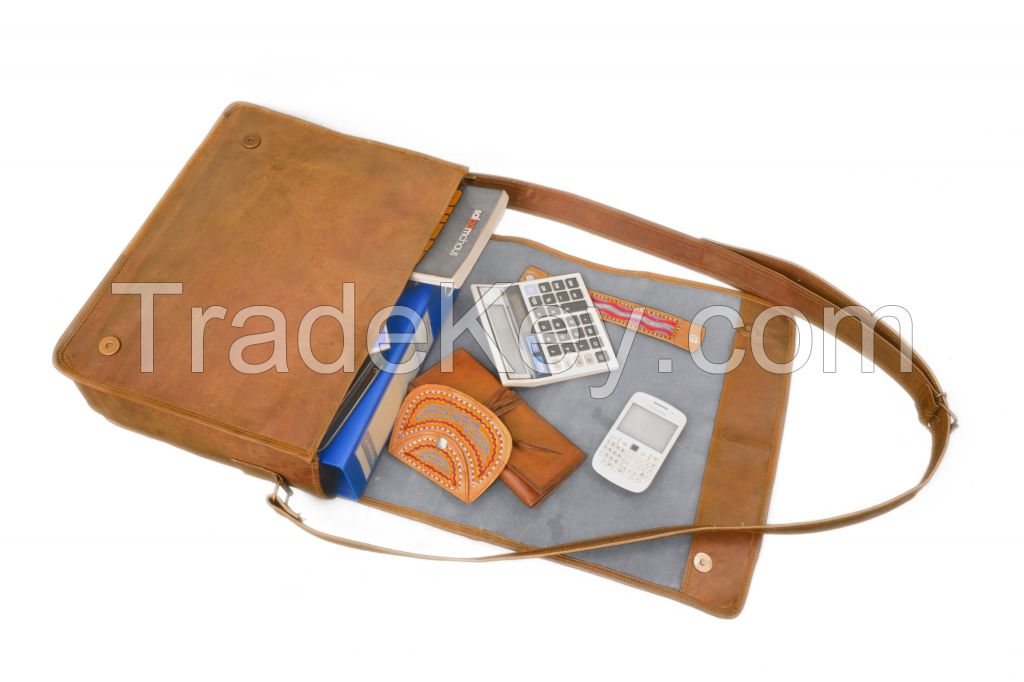 Vintage Brown Leather Messenger 16'' Shoulder Laptop Bag Briefcase