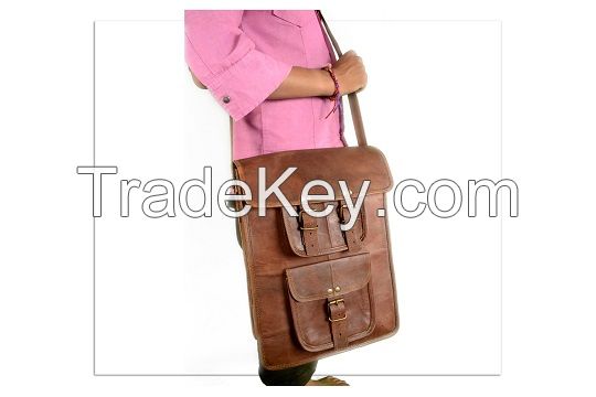 Vintage Brown Leather Messenger 16'' Shoulder Laptop Bag Briefcase