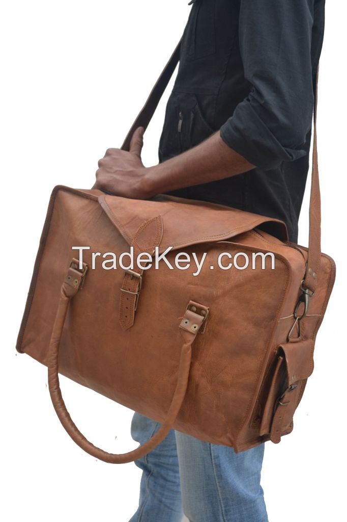 Handmade Goat Leather Duffel Sports Traval Luggage Gym Tote Carry On Duffle