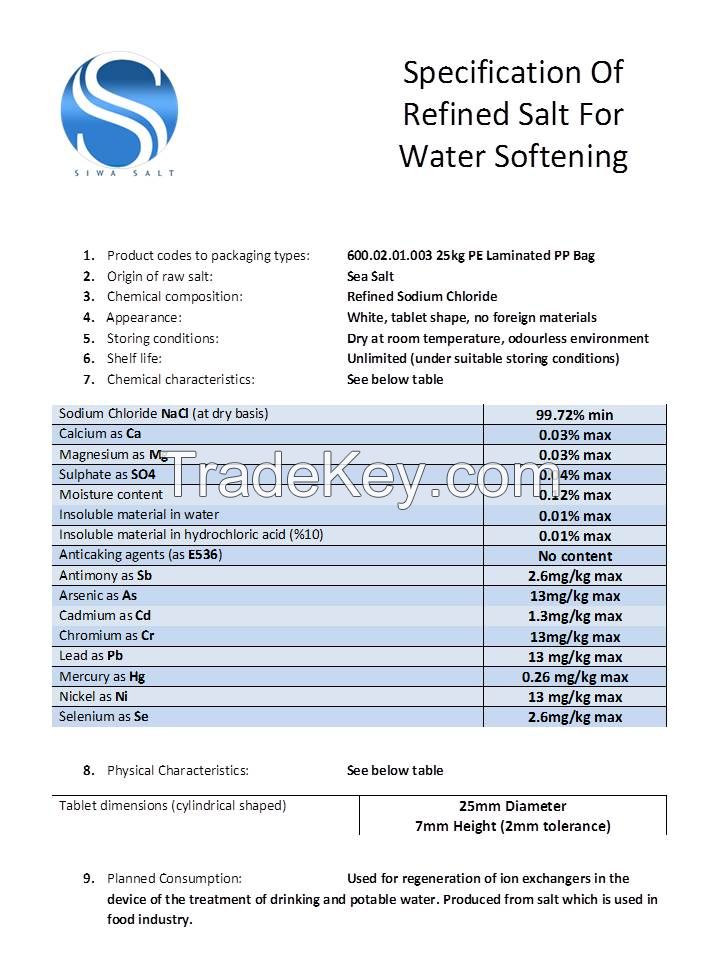 Refined Salt Water Softening Tablets