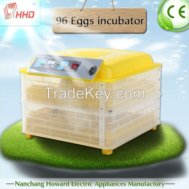 2015 hot sale  220 v ,110v ,12v automatic mini 96 egg incubator with CE certification 