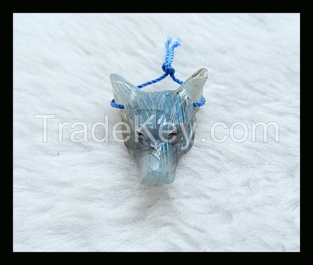 Natural Stone handcarved Animal Wolf Necklace Beads,30*22*10mm