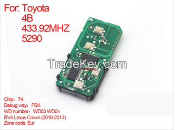 Number 271451-5290 Toyota 4 buttons smart remote PCB board 433.92MHZ for Eur