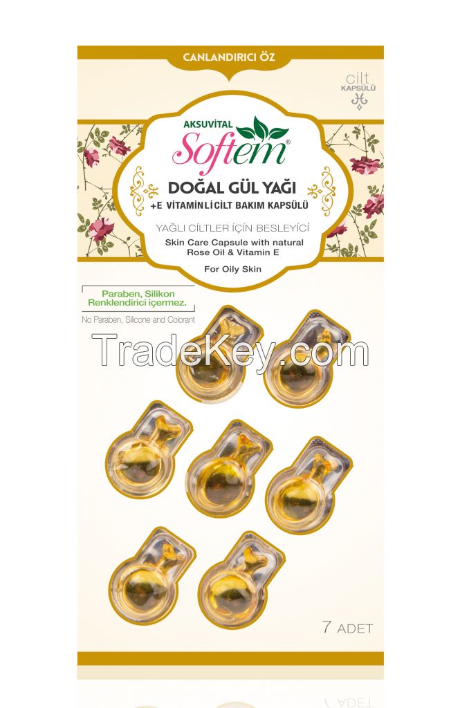 Facial Oil Skin Capsules Herbal Rose Oil and Vitamin E for Oily Skins