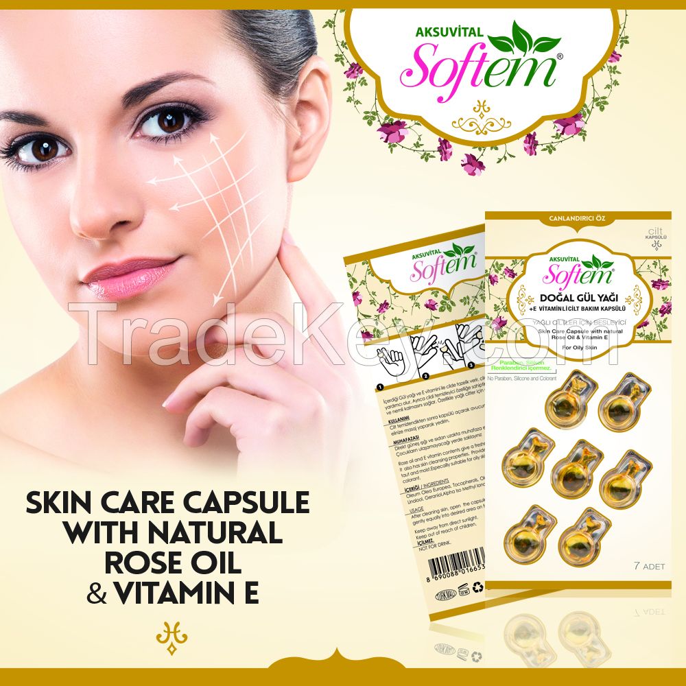 Facial Oil Skin Capsules Herbal Rose Oil and Vitamin E for Oily Skins