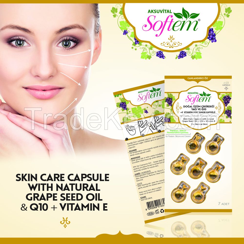 Herbal Face Capsule Natural Skin Glowing Capsule Vitamin E / Coenzyme Q 10 / Grape Seed Oil