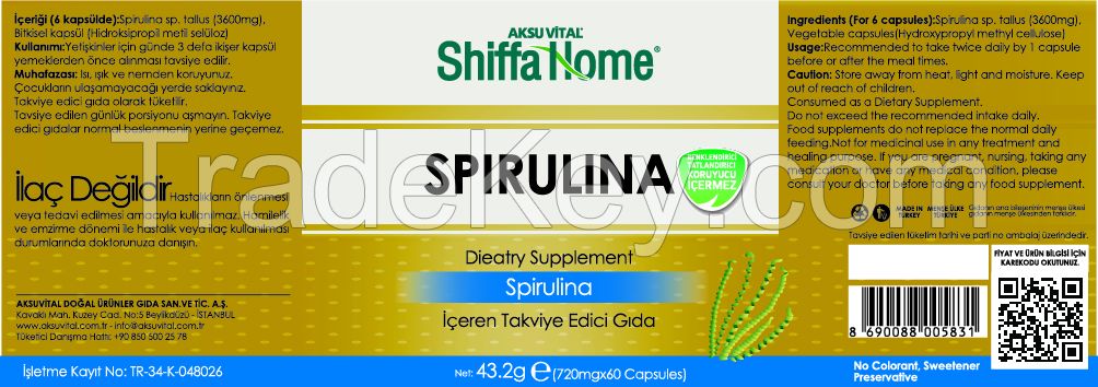 Spirulina in Softgel Vegetable Capsule Nutritional Food Supplement for Weight Loss