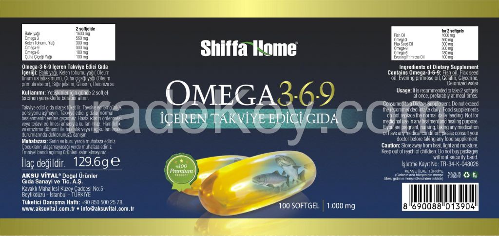 Shiffa Home Brand Omega 3 DHA EPA Fish Oil Softgel Capsule 500 mg x 150 Nutrition Supplement...