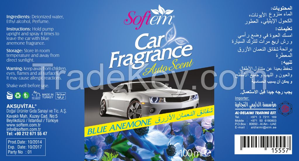 Air Freshener for Car / Auto Scent with Blue Anemone Flower / Spray Car Air Freshener