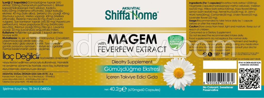 MAGEM Capsule for Migraine Power Plus Capsule Feverfew Extract, Valerian Root, Willow Bark Extract Supplement