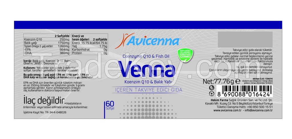 VENNA Softgel Coenzyme Q10 Anti Aging Softgel with Fish Oil Dietary Supplement