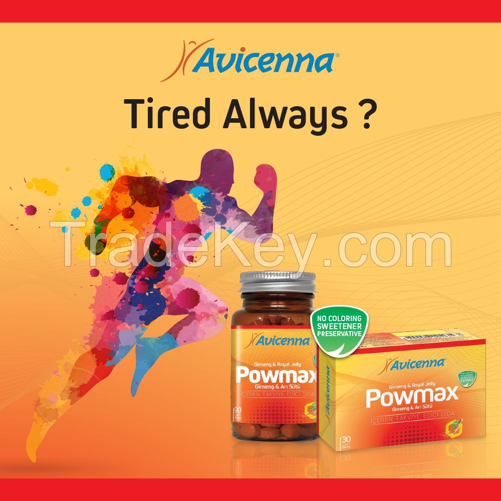 POWMAX 90 Natural Anti Fatigue Tablets Ginseng Root / Royal Jelly / Bee Pollen / Rosehip/ Vitamin C Supplement