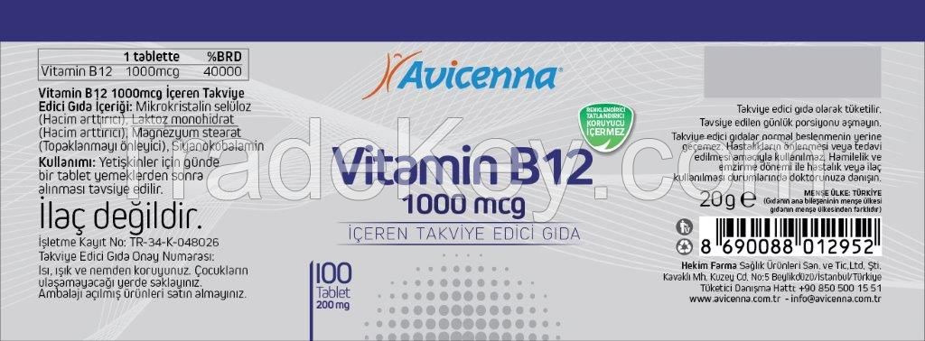 Natural Vitamin B12 Tablets 1000 mcg Nutritional Supplement