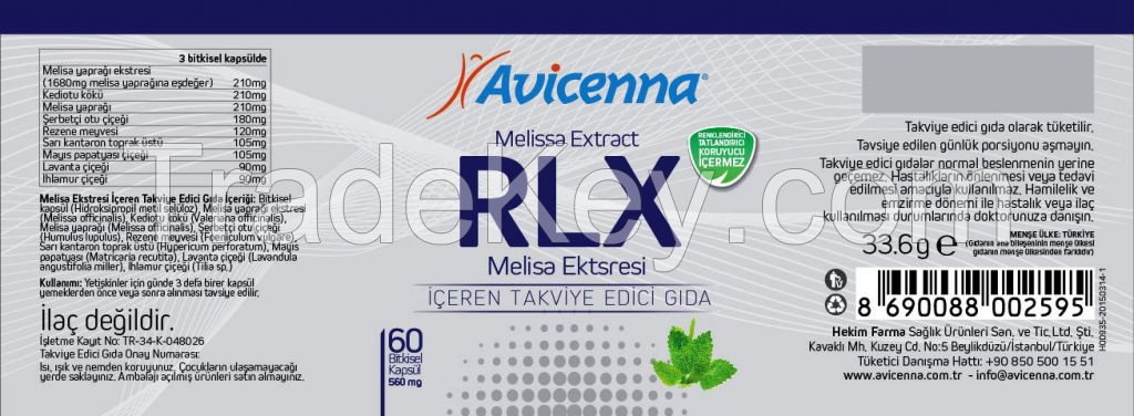 RLX Capsule Melissa Leaf Extract / Hops Flower / Valerian Root Anti Stress Dietary Supplement