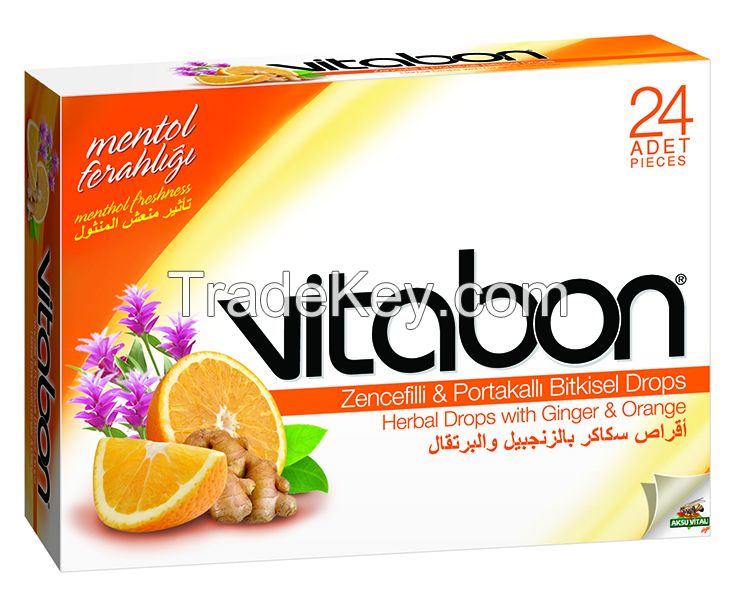 Sore Throat Lozenge VITABON Herbal Drops with Ginger and Orange Honey