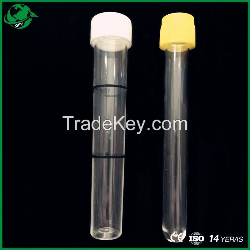 15*100 10ml Lab Plastic Flat Bottom Screw Mouth Test Tube With Graduated