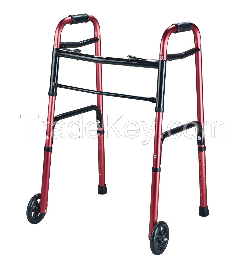 Folding Walker with 5'' wheels Red color