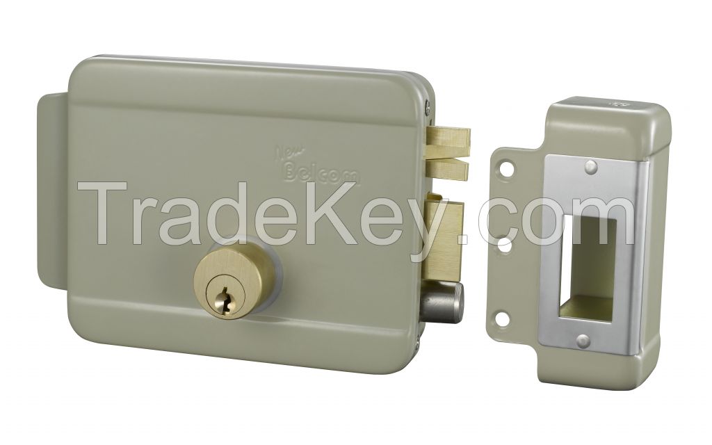 Gate Electric Rim Lock, With Push Button, Brass Cylinder