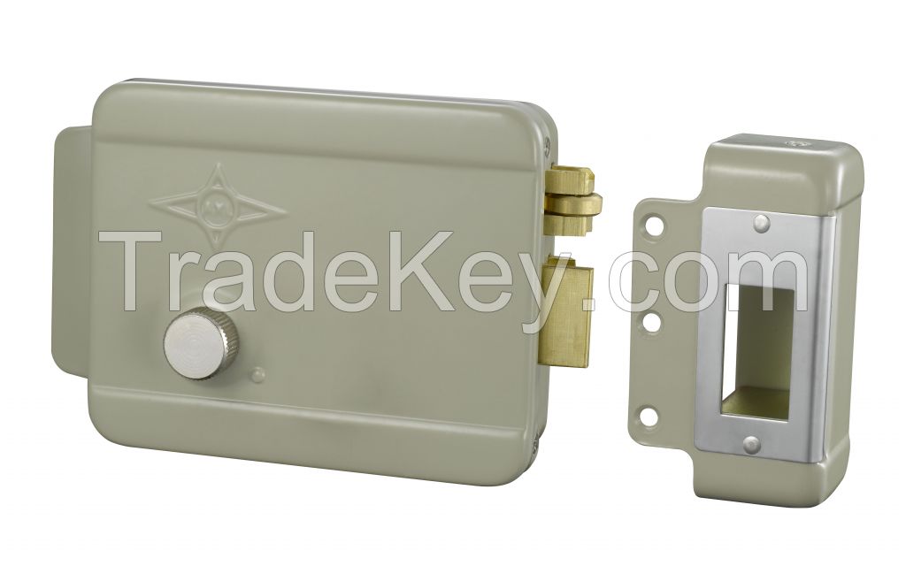Gate Electric Rim Lock, With Push Button, Brass Cylinder