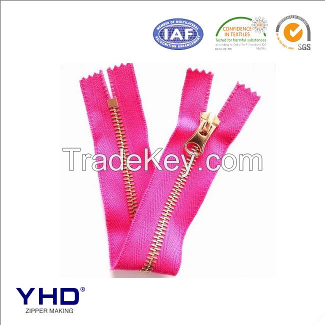 3# shiny gold metal zipper