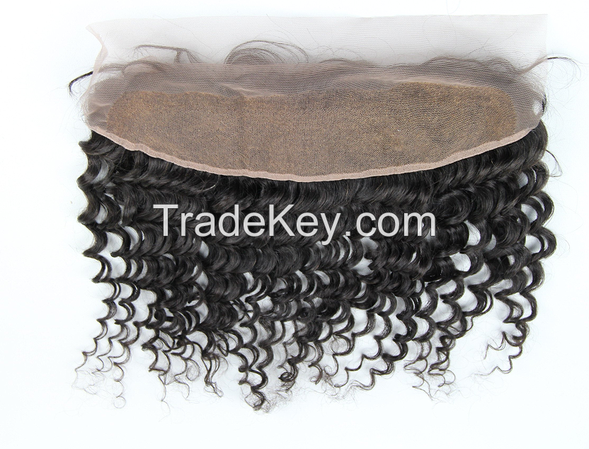 Wholesale Lace frontal 13*4inch Brazilian Deep Wave Natural Color