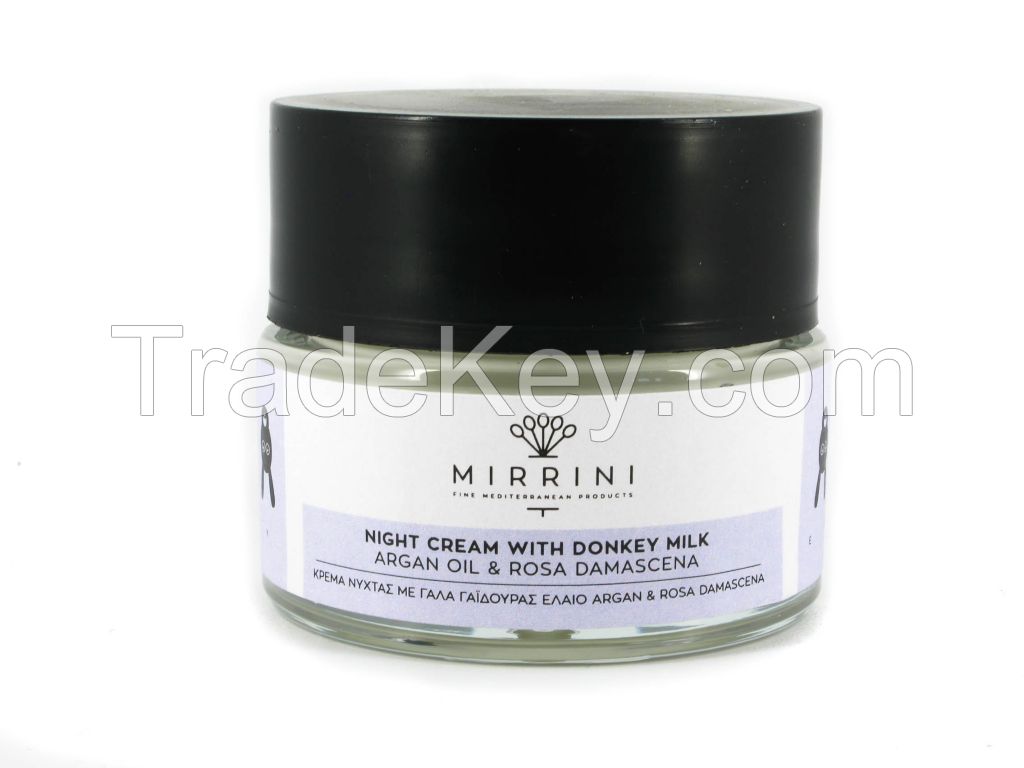 Mirrini Night Cream with Argan Oil, Essential Oil Rosa Damascena &amp; 30% Donkey Milk 50ml