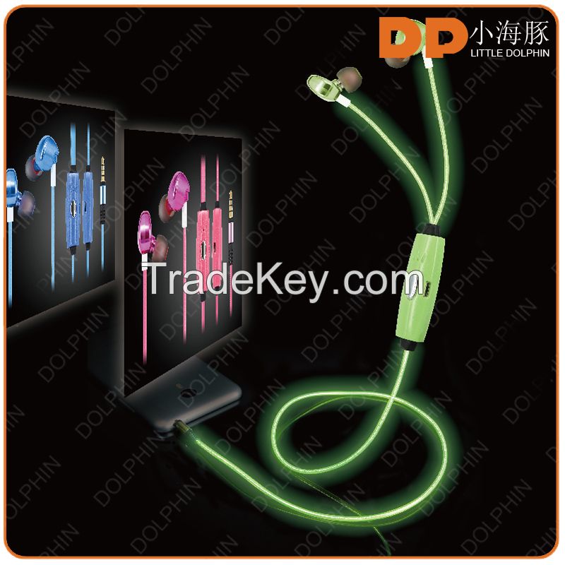 Factory stock stereo quality EL glowing earphone led light headphones