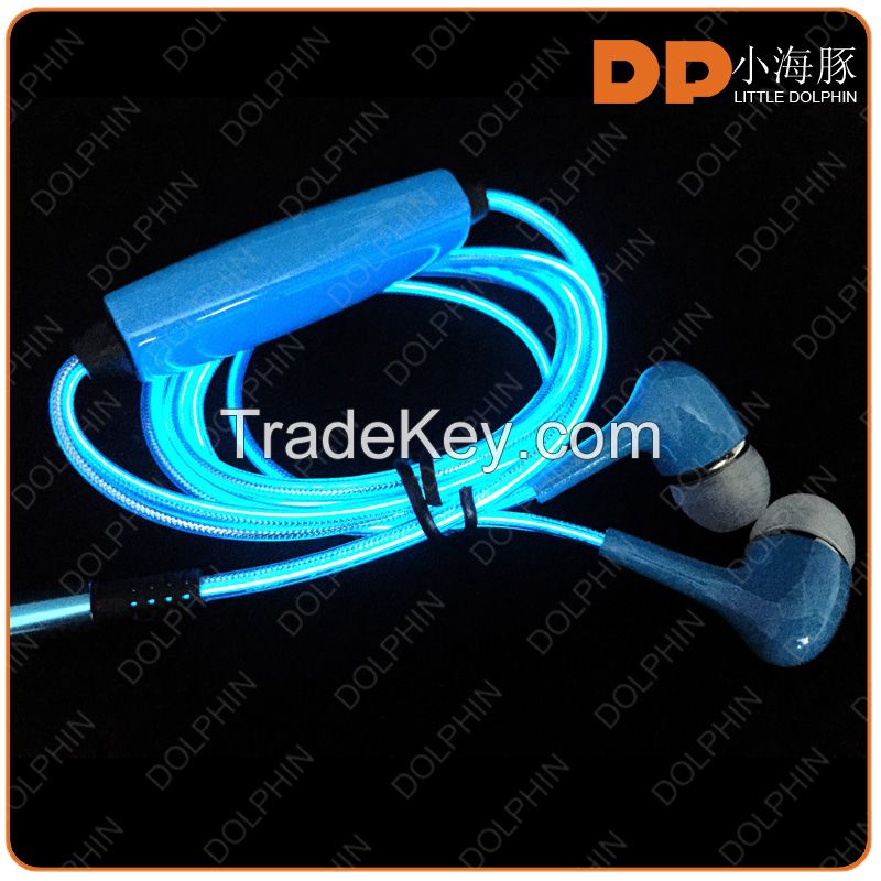 Latest design EL glowing headphones led light earphones for smart phone