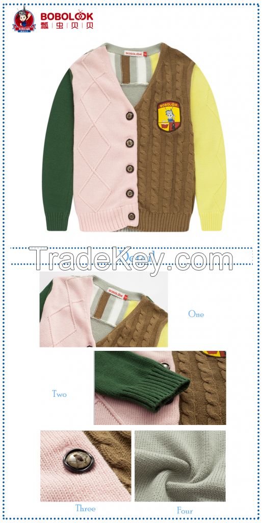 Stiching Color Sweater Designs Fashion Winter Clothes For Children Kid