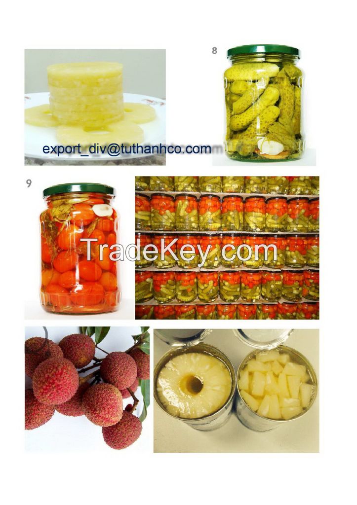 canned pineapples and pickled cucumber