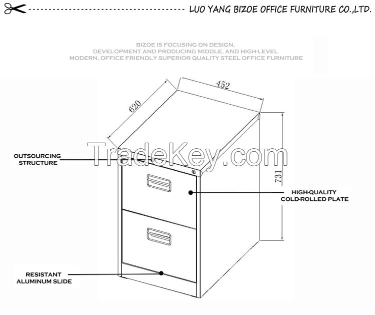 High Quality Office Furniture Black Handle Steel Filing Cabinet