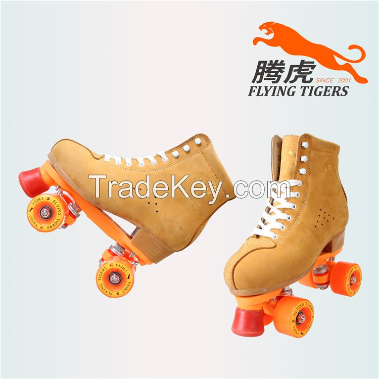 Flying Tigers Quad Roller Skates FT520 Nebuck Leather Classic For Rental Rinks Outdoor Skating That Is Comfortable- stylish- and Durable