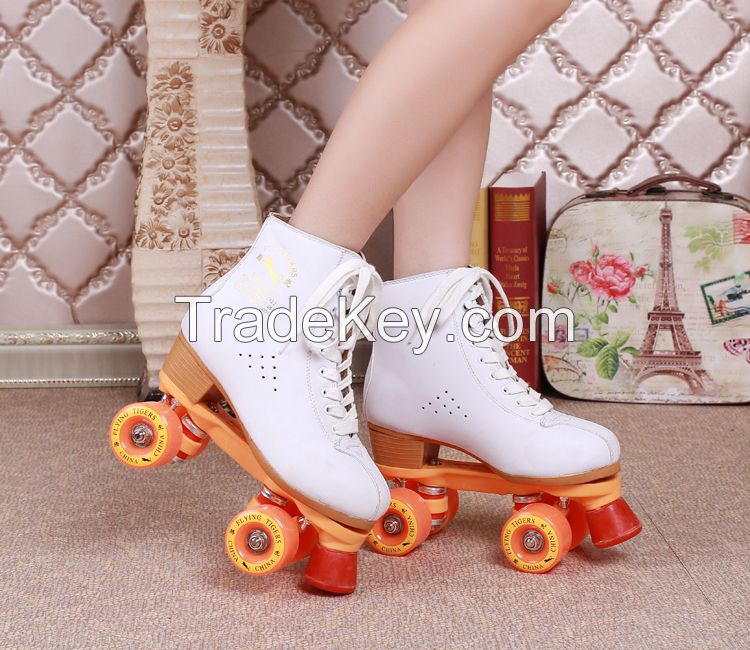 Flying Tigers Quad Roller Skates FT520 White Leather Classic For Rental Rinks Outdoor Skating That Is Comfortable- stylish- and Durable