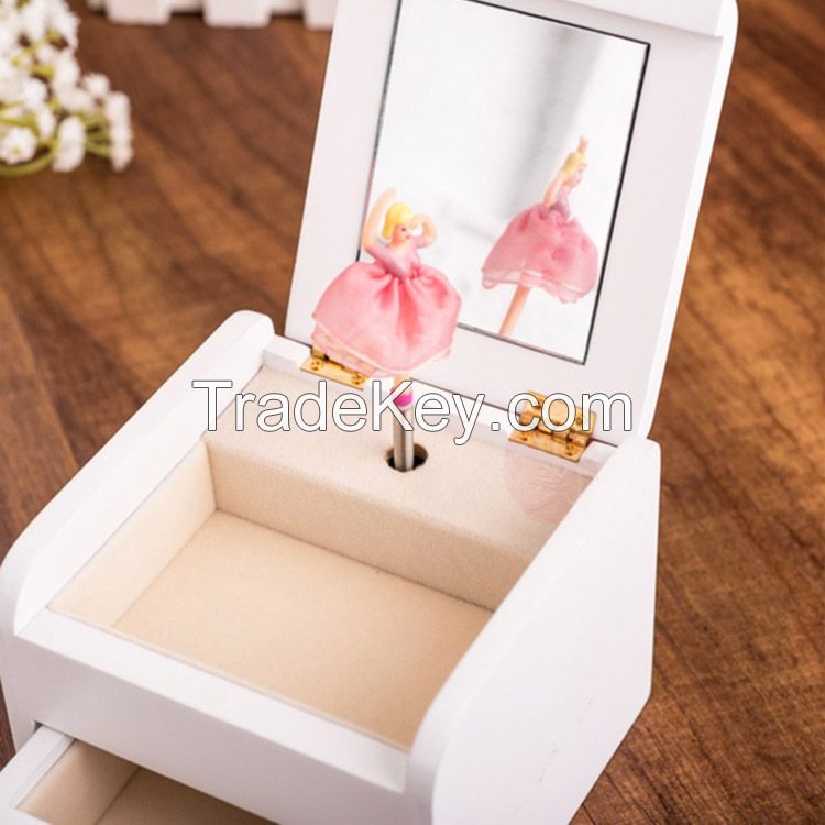 High quality white wooden ballerina jewelry music box with dancing girl