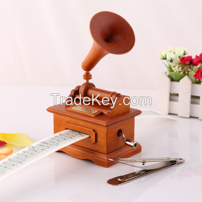 Homemade Songs Wooden Custom Made Hand Crank Gramophone Music Box