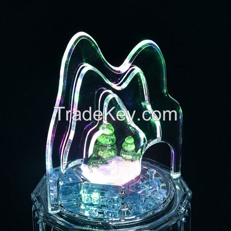 Favorable Acrylic Forest And Train Scene Music Box With Led Light, Wind Up Music Box With Custom Music